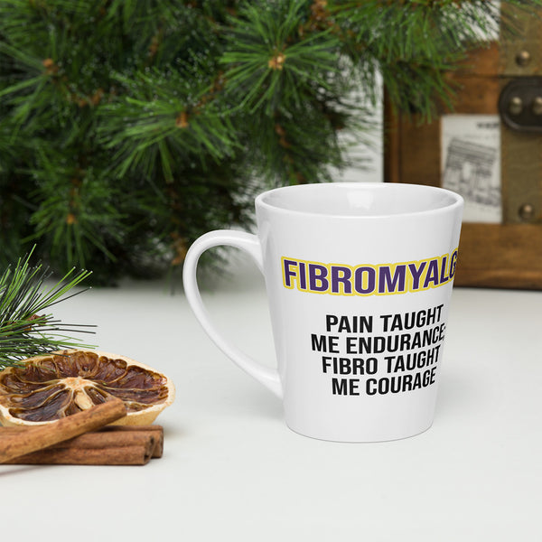 ILLTOCHILL Fibromyalgia awareness fibro gift Latte mug – Lifestyle 3 Left