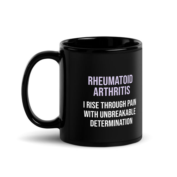 ILLTOCHILL RA awareness Rheumatoid Arthritis support gift Black Glossy Mug – Flat Handle on Left