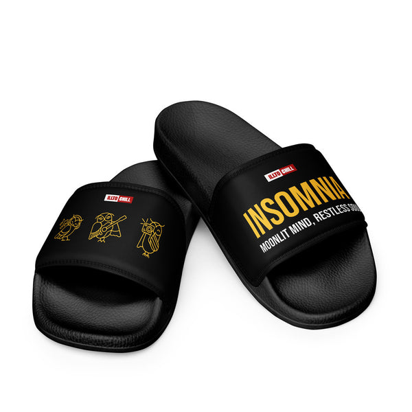 ILLTOCHILL Insomnia Awareness Men's Slides – Flat 3 Front (Insomnia Awareness Men's Slides)