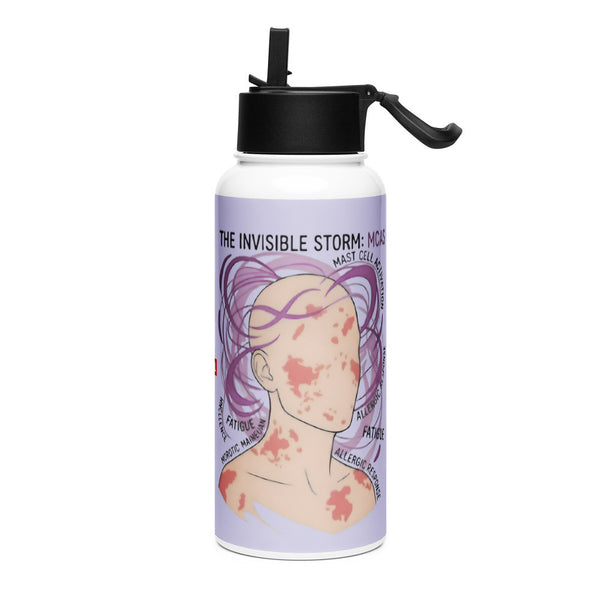 ILLTOCHILL MCAS awareness gift Stainless steel water bottle with a straw lid – Flat Left