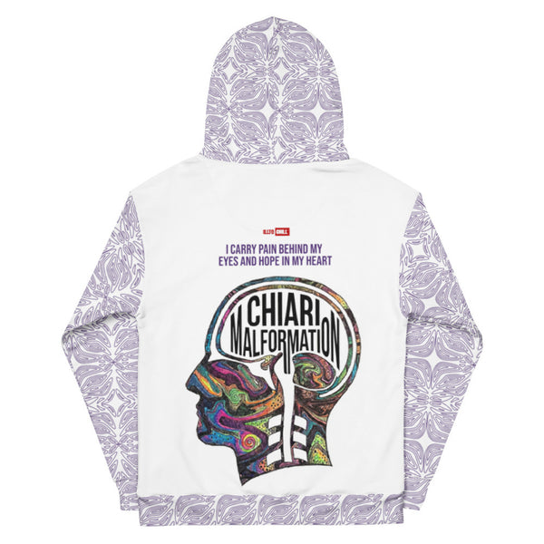 ILLTOCHILL CM Chiari Malformation awareness gift unisex cotton hoodie – Flat Back (White)