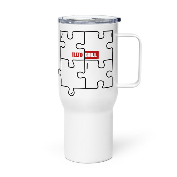 ILLTOCHILL Autism awareness puzzle gift Travel mug with a handle – Flat Left
