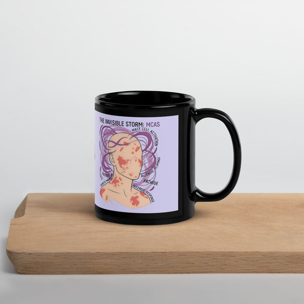 ILLTOCHILL MCAS awareness Mast cell activation syndrome gift Black Glossy Mug – Lifestyle 3 Handle on Right