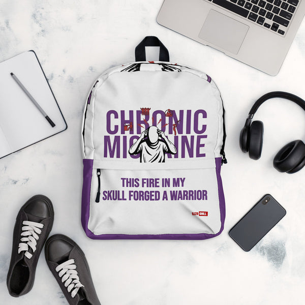 ILLTOCHILL Chronic Migraine Awareness Backpack – Flat Lifestyle Front (Clear)