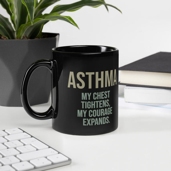 ILLTOCHILL Asthma awareness and support gift Black Glossy Mug – Lifestyle 2 Handle on Left