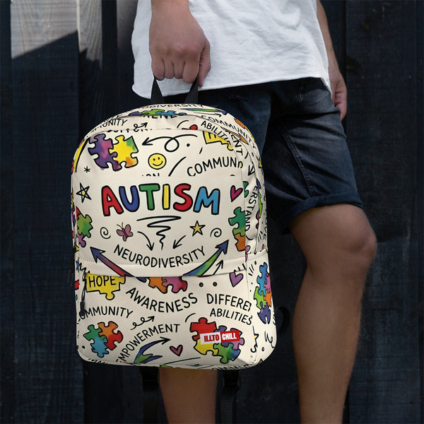 ILLTOCHILL Autism Awareness Backpack – Men's Lifestyle Left (Clear)