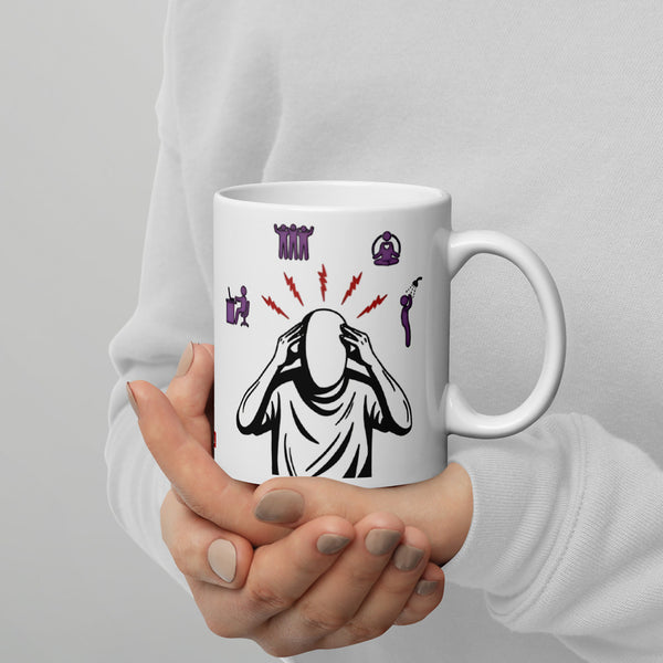 ILLTOCHILL Chronic Migraine awareness and support gift White glossy mug – Lifestyle 3 Handle on Right