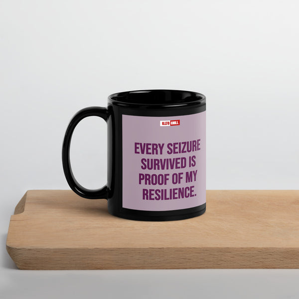 ILLTOCHILL Epilepsy awareness and support gift Black Glossy Mug – Lifestyle 3 Handle on Left