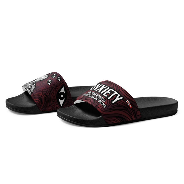 ILLTOCHILL Anxiety Awareness Men's Slides – Flat Left Front (Anxiety Awareness Men's Slides)