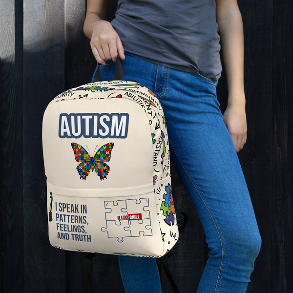 ILLTOCHILL Autism Awareness Backpack – Women's Lifestyle Left (Clear)
