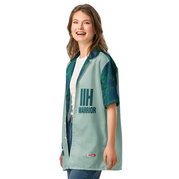 ILLTOCHILL IIH awareness Idiopathic Intracranial Hypertension support Unisex button shirt – Women's 2 Left Front (White)