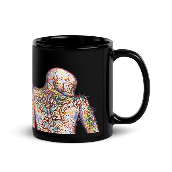 ILLTOCHILL Fibromyalgia awareness fibro gift Black Glossy Mug – Flat Handle on Right