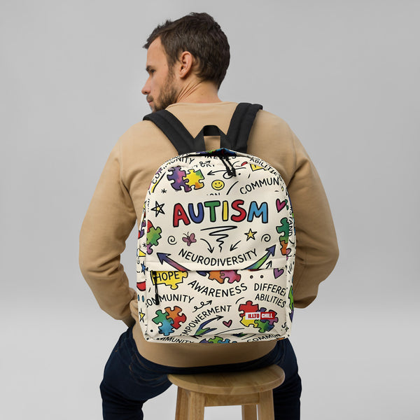 ILLTOCHILL Autism Awareness Backpack – Men's Front (Clear)