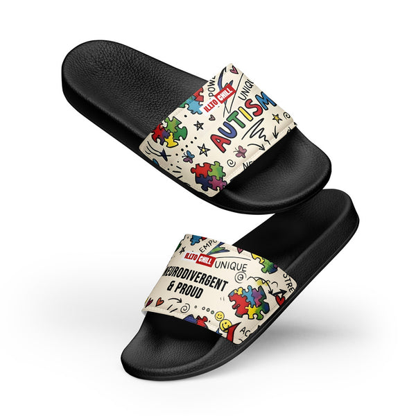 ILLTOCHILL Autism Awareness Men's Slides – Flat 5 Front (Autism Awareness Men's Slides)