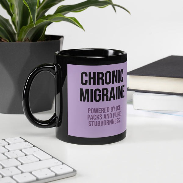 ILLTOCHILL Chronic Migraine awareness and support gift Black Glossy Mug – Lifestyle 2 Handle on Left