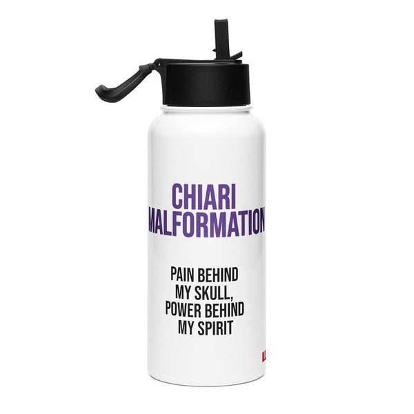 ILLTOCHILL CM Chiari Malformation awareness gift Stainless steel water bottle with a straw lid – Flat Right