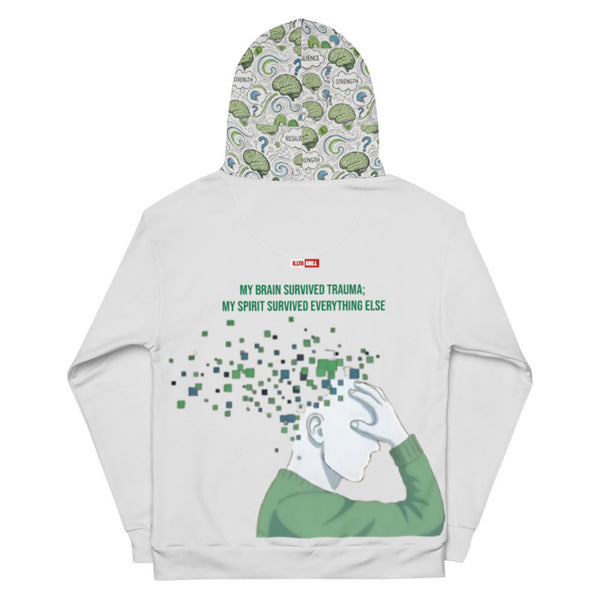 ILLTOCHILL TBI Traumatic brain injury support gift unisex cotton hoodie – Flat Back (White)