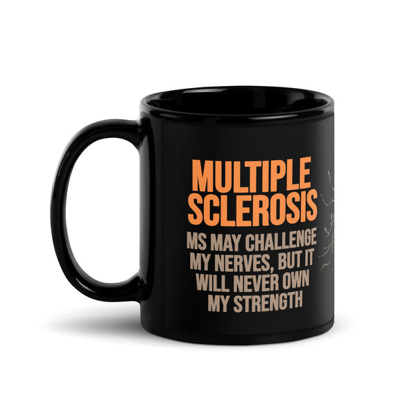 ILLTOCHILL MS awareness Multiple Sclerosis support gift Black Glossy Mug – Flat Handle on Left