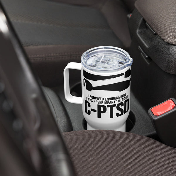 ILLTOCHILL CPTSD awareness Complex Post-Traumatic Stress disorder gift Travel mug with a handle – Lifestyle Right