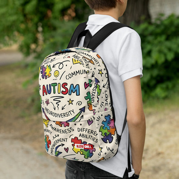 ILLTOCHILL Autism Awareness Backpack – Lifestyle Right (Clear)