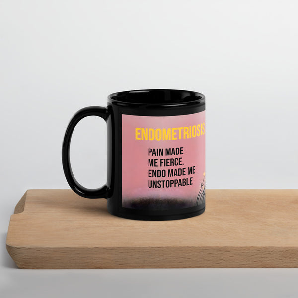 ILLTOCHILL Endometriosis awareness Endo warrior gift Black Glossy Mug – Lifestyle 3 Handle on Left