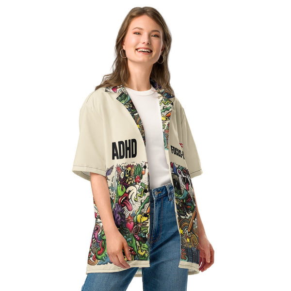 ILLTOCHILL Adhd Attention deficit awareness Unisex button shirt – Women's 2 Front 2 (Black)