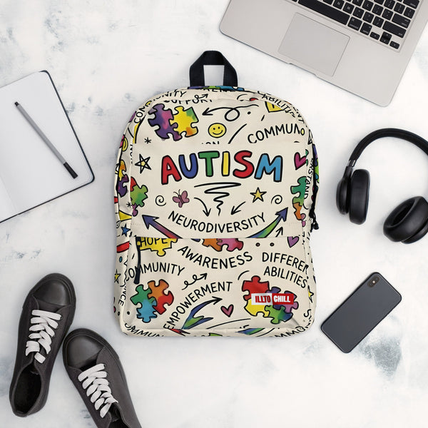 ILLTOCHILL Autism Awareness Backpack – Flat Lifestyle Front (Clear)