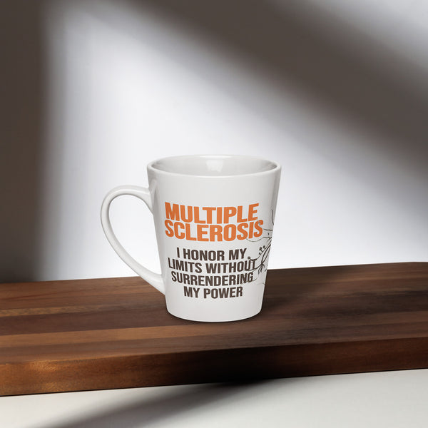 ILLTOCHILL MS awareness Multiple Sclerosis support gift Latte mug – Lifestyle 2 Left