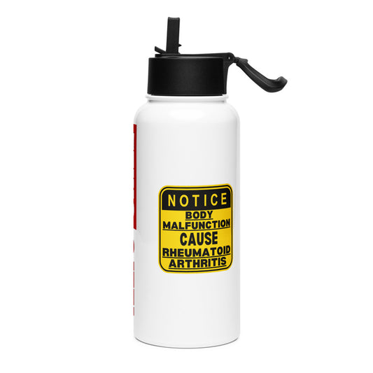 ILLTOCHILL Rheumatoid arthritis awareness Warning sign RA arthritis gift Stainless steel water bottle with a straw lid.