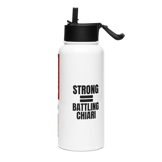 ILLTOCHILL Chiari Malformation Awareness Strong is equal to Batting CM Gift Stainless steel water bottle with a straw lid.