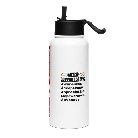 ILLTOCHILL Autism awareness gift Autism support steps autistic Stainless steel water bottle with a straw lid.