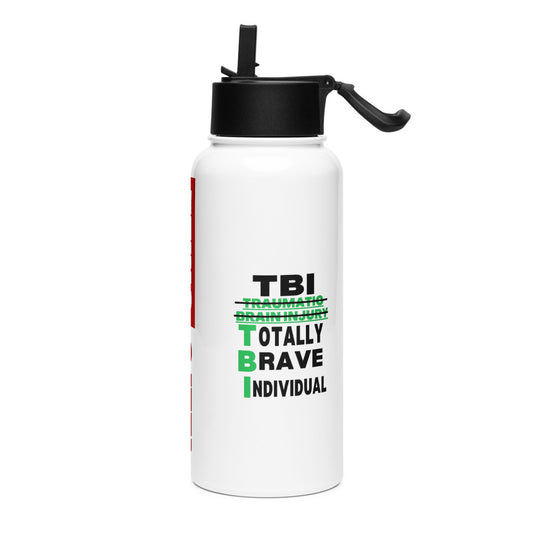 ILLTOCHILL Brain Injury awareness TBI Totally Brave Individual TBI support gift Stainless steel water bottle with a straw lid.