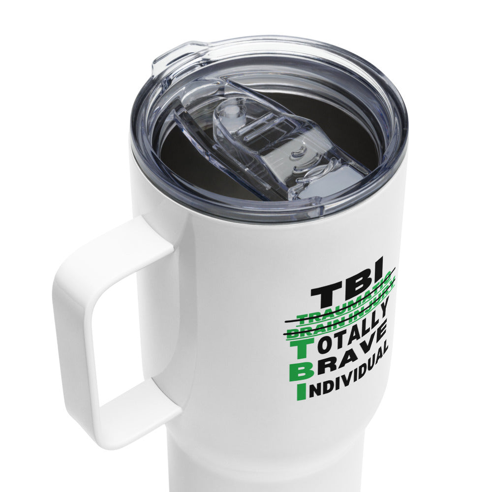 ILLTOCHILL Brain Injury awareness TBI Totally Brave Individual TBI support gift Travel mug with a handle.