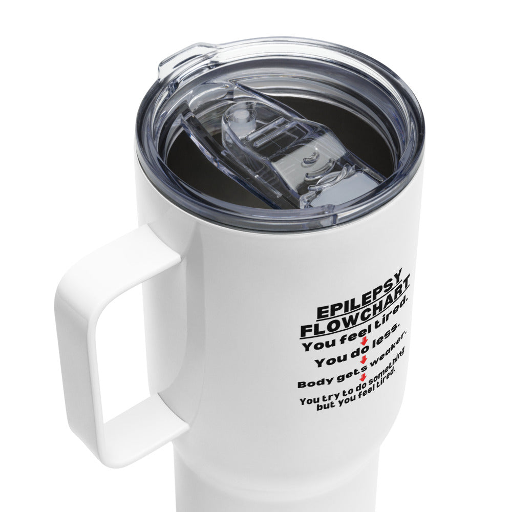 ILLTOCHILL Epilepsy awareness Flow chart epileptic support gift Travel mug with a handle.