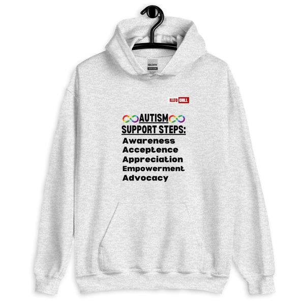 Ash Hoodie Front 2 - ILLTOCHILL Autism awareness gift 'Autism support steps' autistic Unisex Hoodie