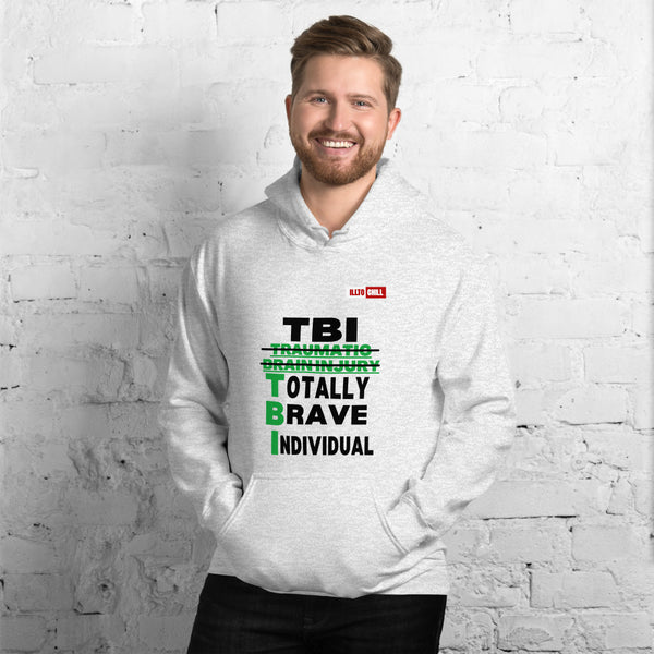 Ash Hoodie Front 3 - ILLTOCHILL Brain Injury awareness 'TBI Totally Brave Individual' TBI support gift Unisex Hoodie