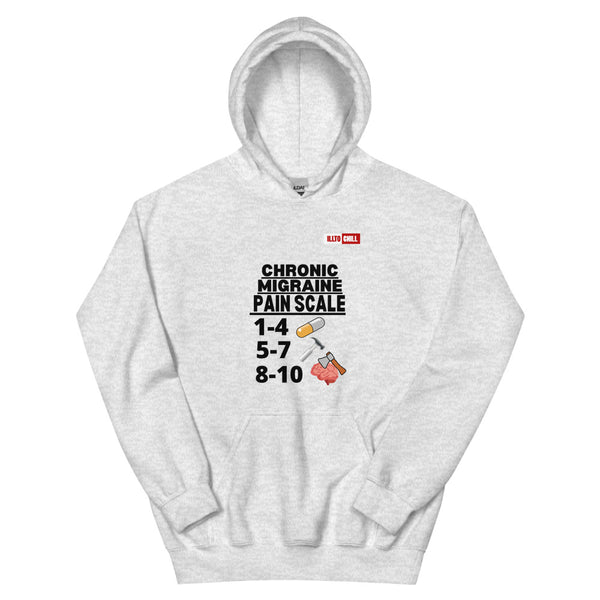 Ash Hoodie Front 1 - ILLTOCHILL Chronic Migraine 'Pain scale' migraine awareness gift Unisex Hoodie.