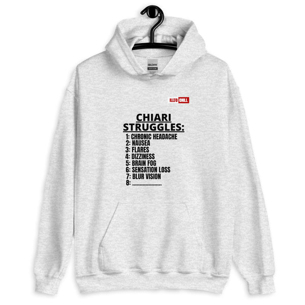 Ash Hoodie Front 2 - ILLTOCHILL CM Chiari Malformation awareness, Chiari Struggles Infinite List gift Unisex Hoodie.