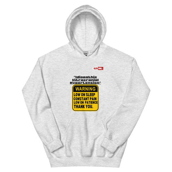 Ash Hoodie Front 1 - ILLTOCHILL ILLTOCHILL Idiopathic intracranial hypertension awareness 'Warning sign' IIH gift Unisex Hoodie.