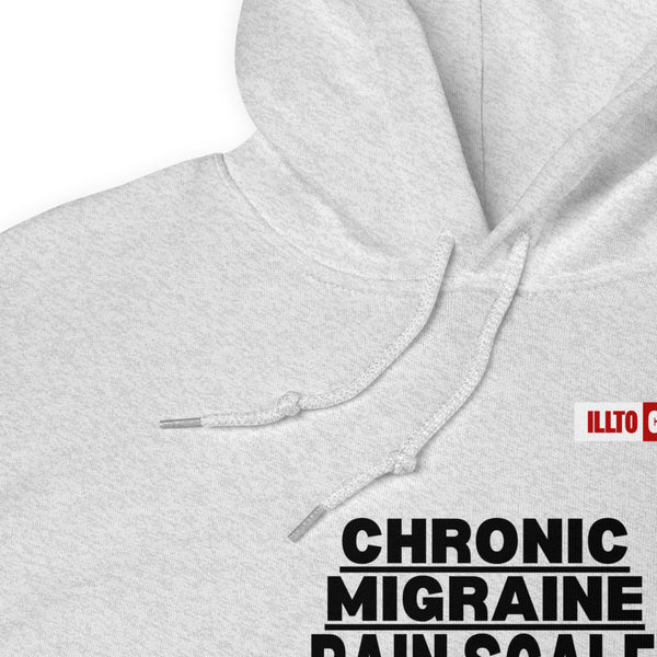 Ash Hoodie Detail 1 - ILLTOCHILL Chronic Migraine 'Pain scale' migraine awareness gift Unisex Hoodie.