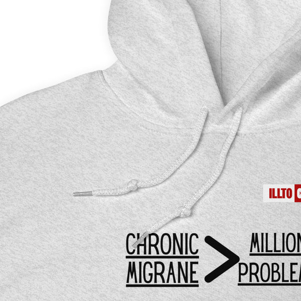 Ash Hoodie Detail 1 - ILLTOCHILL 'Chronic migraine greater than Million problems' migraie awareness gift Unisex Hoodie.