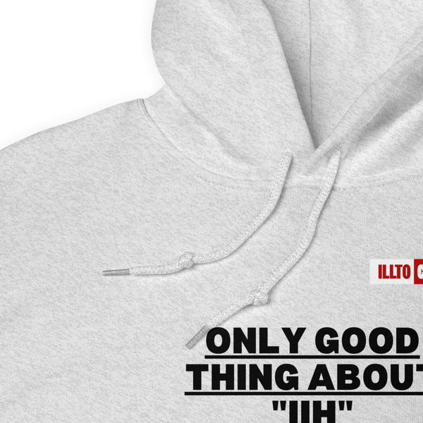 Ash Hoodie Detail 1 - ILLTOCHILL Idiopathic intracranial hypertension awareness 'Only good thing about IIH' gift Unisex Hoodie.