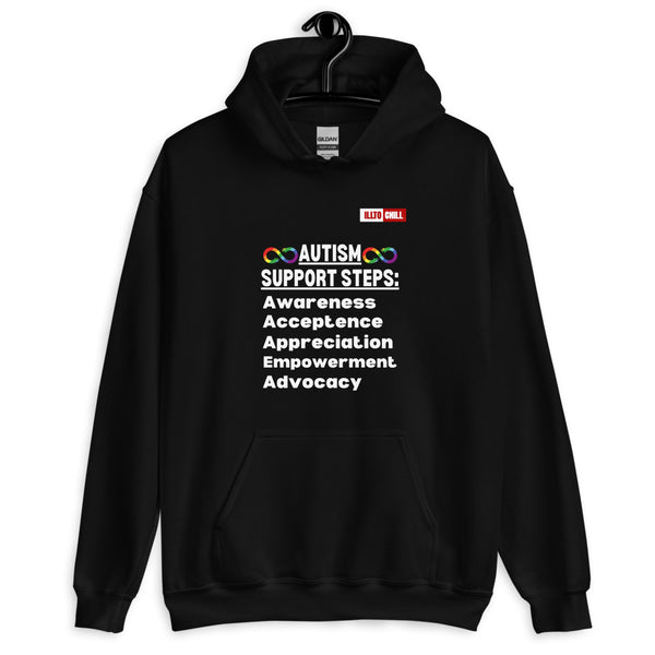 Black Hoodie Front 2 - ILLTOCHILL Autism awareness gift 'Autism support steps' autistic Unisex Hoodie