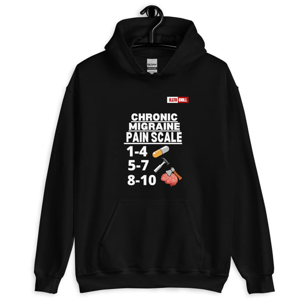 Black Hoodie Front 2 - ILLTOCHILL Chronic Migraine 'Pain scale' migraine awareness gift Unisex Hoodie.
