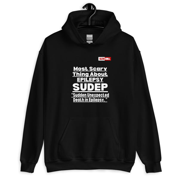 Black Hoodie Front 2 - ILLTOCHILL Epilepsy awareness 'Most sacred thing SUDEP' epileptic seizures gift Unisex Hoodie.