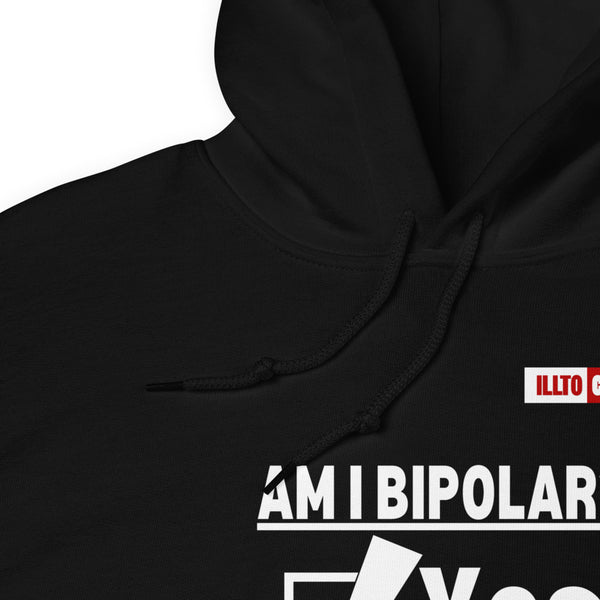 Black Hoodie Detail 1 - ILLTOCHILL Am I Bipolar Yes - No, bipolar disorder pun gift. Unisex Hoodie