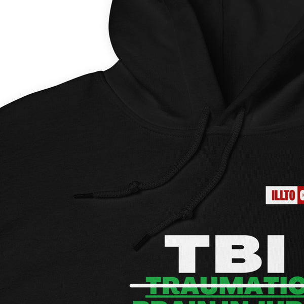 Black Hoodie Detail 1 - ILLTOCHILL Brain Injury awareness 'TBI Totally Brave Individual' TBI support gift Unisex Hoodie