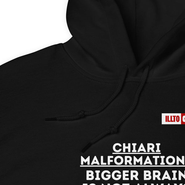 Black Hoodie Detail 1 - ILLTOCHILL CM Chiari Malformation 'Bigger brain Bigger problem' Gift Unisex Hoodie.