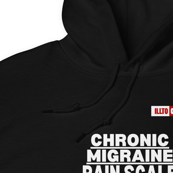 Black Hoodie Detail 1 - ILLTOCHILL Chronic Migraine 'Pain scale' migraine awareness gift Unisex Hoodie.