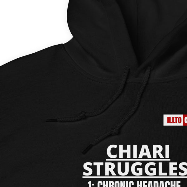 Black Hoodie Detail 1 - ILLTOCHILL CM Chiari Malformation awareness, Chiari Struggles Infinite List gift Unisex Hoodie.